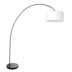 Arc lamp Solva 3894ZW black with a white linen lampshade