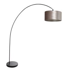 Arc lamp Solva 3895ZW Black with a taupe velvet lampshade