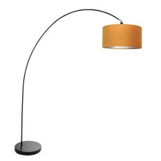Booglamp Solva 3896ZW Zwart met een goudkleurige fluwelen lampenkap