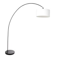 Arc lamp Solva 3897ZW Black with a coarse white linen shade