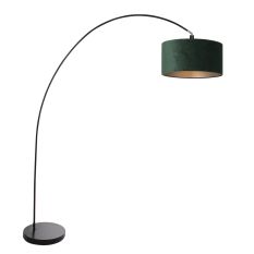 Booglamp Solva 3899ZW Zwart met een groen fluwelen lampenkap