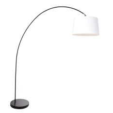 Arc lamp Solva 3904ZW with a white coarse linen lampshade