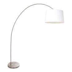 Steel-colored arc lamp / floor lamp Solva 3915ST with blue linen shade