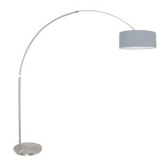 Staalkleurige vloerlamp / booglamp Sparkled Light 3927ST inclusief blauw linnen kap