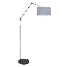 Black floor lamp / arc lamp Prestige Chic 3938ZW with blue coarse linen shade