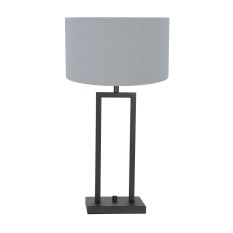 Zwarte tafellamp Stang 3946ZW met draai schakelaar en blauw linnen kap