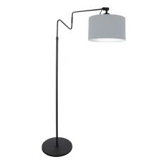 Zwarte vloerlamp 'kleine booglamp' Linstrom 3950ZW met spijkerstof blauw linnen kap