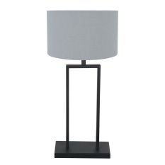 Black table lamp Stang 3954ZW with E27 fitting and denim blue linen shade