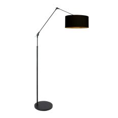 Black floor lamp / arc lamp Prestige Chic 3976ZW with black linen shade