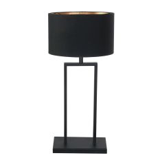 Zwarte tafellamp Stang 3984ZW met zwart linnen kap goud binnen