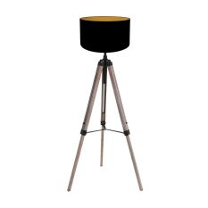 Floor lamp Triek 4107ZW tripod with a black gold linen shade