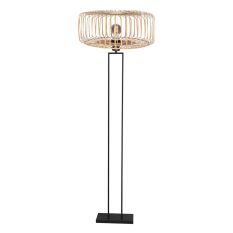 Black standing lamp Stang 4157ZW with E27 fitting and natural-coloured bamboo shade