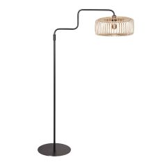 Black Floor Lamp Bloeba 4159ZW with Natural Bamboo Shade