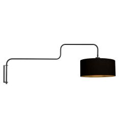 Applique murale noire Bloeba 4172ZW avec abat-jour en lin noir et intérieur doré