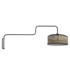 Applique murale noire Bloeba 4181ZW avec abat-jour en bambou naturel et noir