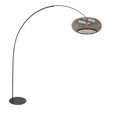 Bodenlampe Curve 4274ZW - schwarze Bogenlampe mit natürlich geflochtenem schwarz/beigem Bambus