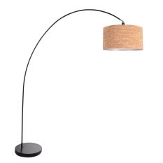 Solva 4345ZW arc lamp – black design with large cork shade Ø40 cm