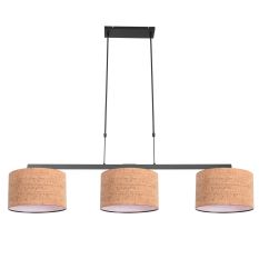 Zwarte 3-lichts hanglamp Stang 4363ZW met beige kurkstructuur kappen