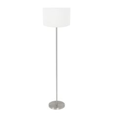 Floor lamp Noor 4432ST – Brushed steel with coarse white linen shade
