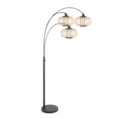 3-lampe sur pied Sparkled Light 4495ZW avec abat-jour en bambou crème ouvert