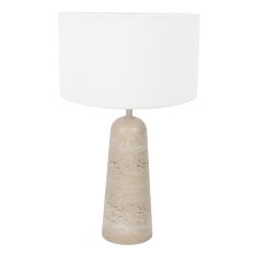 Travino 4553CR table lamp with travertine base and linen shade