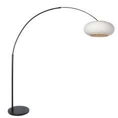 Booglamp Silva Alba 4691ZW zwart met linnen kap Ø60 cm