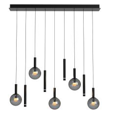 Black pendant lamp Volari 4719ZW, 9-light with smoke glass
