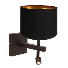 Wandleuchte Stang 4869CA mit schwarzem Leinenschirm und Leselicht