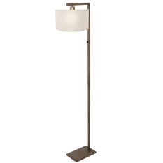 Bronzen vloerlamp Stang 4896BR met schakelaar en wit grof linnen kap