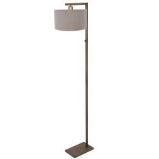 Bronzen vloerlamp Stang 4897BR met schakelaar en grof grijs linnen kap