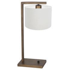 Lampe de table en bronze Stang 4902BR avec abat-jour en lin blanc épais