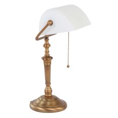 Tafellamp Ancilla 6186BR bronzen notarislamp met mat wit glas