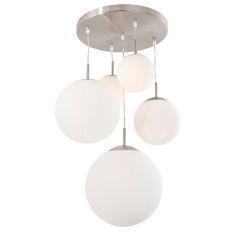 Hanglamp Bollique 7376ST staal 5 lichts met mat wit glas