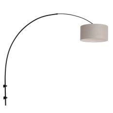 Boog wandlamp Sparkled Light 8137ZW zwart met grof grijs linnen kap