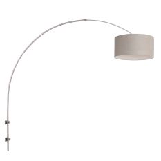 Boog wandlamp Sparkled Light 8143ST staal met grof grijs linnen kap