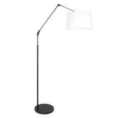 Black floor lamp / arc lamp Prestige Chic 8183ZW with white fine linen shade