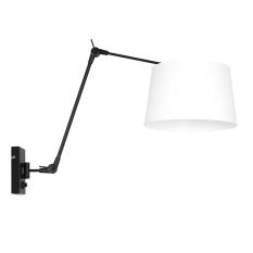 Schwarze Wandleuchte Prestige Chic 8186ZW mit weißem, feinem Leinenschirm