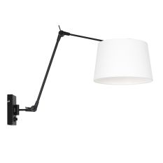 Schwarze Wandleuchte Prestige Chic 8187ZW mit weißem, grobem Leinenschirm