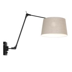 Schwarze Wandleuchte Prestige Chic 8188ZW mit grauem, grobem Leinenschirm