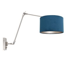 Stahlfarbene Wandleuchte Prestige Chic 8238ST mit blauem Samtschirm