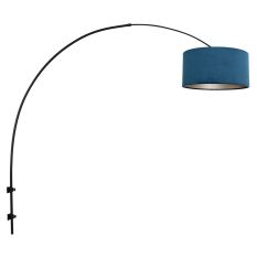 Applique arqué Sparkled Light 8245ZW noire avec abat-jour en velours bleu de luxe