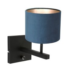 Schwarze Wandleuchte Stang 8251ZW mit Schalter und blauem Samtstoffschirm