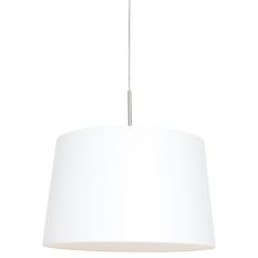 Steel-colored hanging lamp Sparkled Light 9566ST with a white tapered linen shade