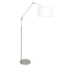 Staalkleurige vloerlamp Prestige Chic 9718ST met wit taps toelopende linnen kap