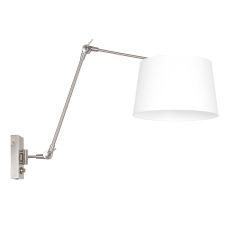 Stahlfarbene Wandleuchte Prestige Chic 9722ST mit weißem, feinem Leinenschirm