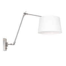 Stahlfarbene Wandleuchte Prestige Chic 9723ST mit weißem, grobem Leinenschirm