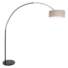 Booglamp Sparkled Light 9900ZW zwart met grijs grof linnen kap