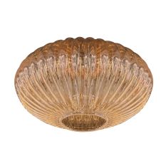 Glass Shade I15471S – Handcrafted Ribbed UFO-Shaped Amber Glass