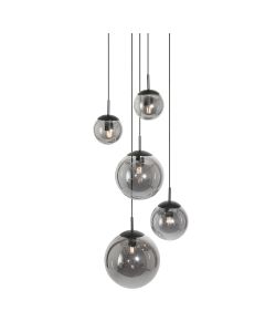 Hanglamp Bollique 2730ZW zwart 5 lichts met smoke glas