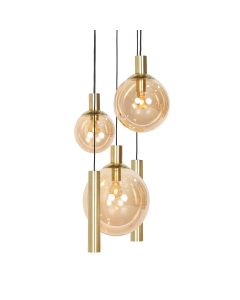 Hanglamp Bollique 3801ME messing 5 lichts met amber glas